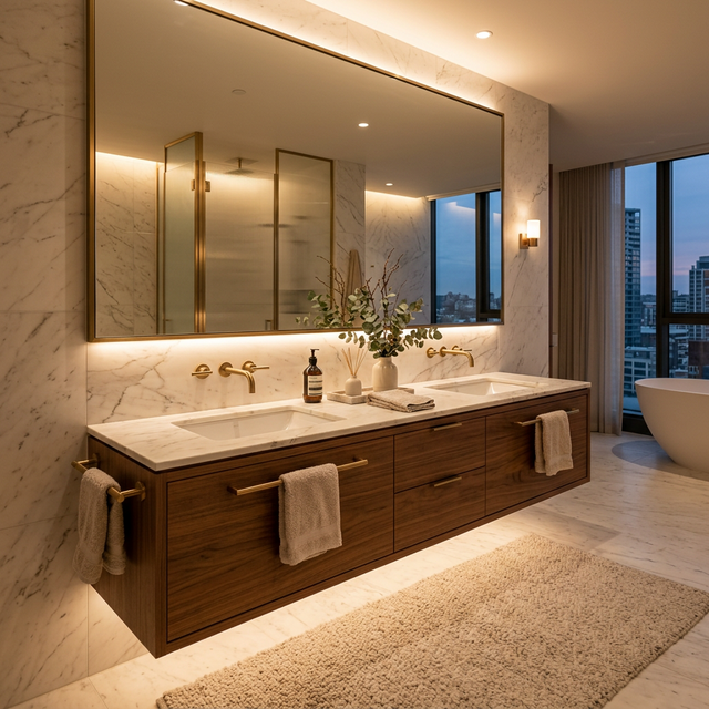 Тумба у ванну з панорамним дзеркалом